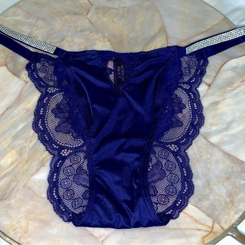 VERY SEXY Bombshell Shine Strap Brazilian Panty Crystal Band Underwear Logo Med
